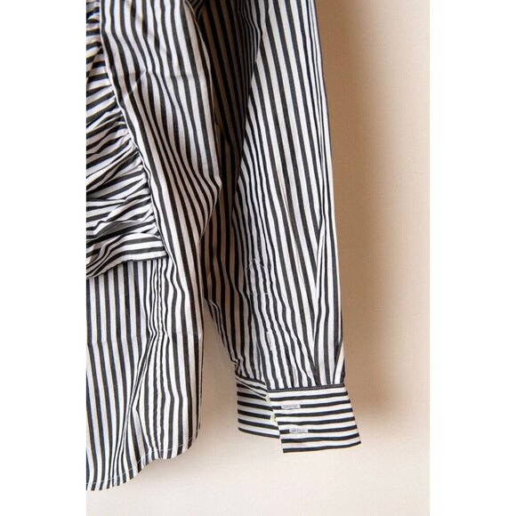 FRAME Women's Size S Button Down Long Sleeve Black White Stripe Tie in Back - Picture 2 of 7